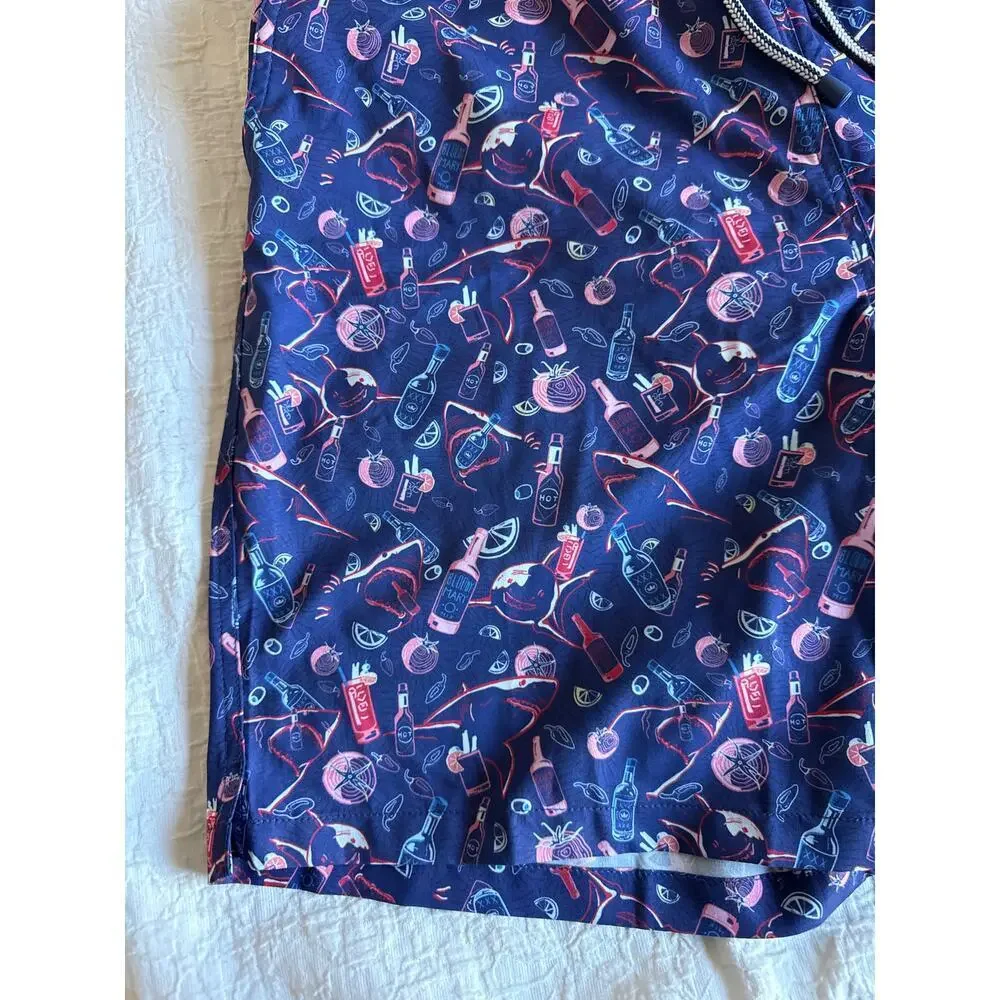 Peter Millar Seaside Mesh Liner Blue Shark Martini Swimtrunk Size M *EUC